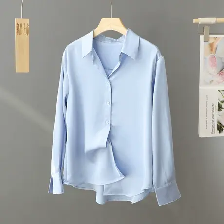 抗皱休闲衬衫女上衣宽松2024春季新款韩版内搭锻面秋季打底衫衬衣图片