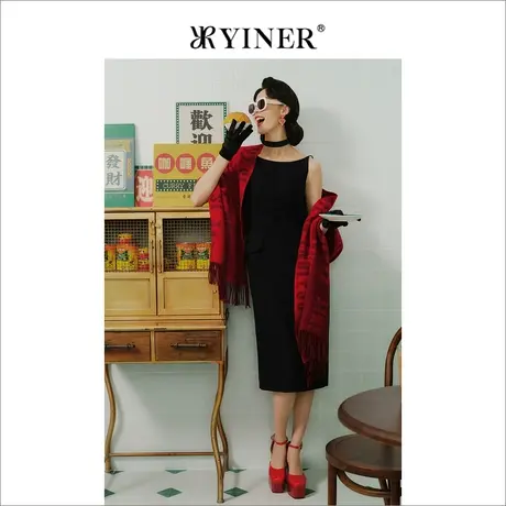 【1996系列】YINER音儿秋季绵羊毛无袖小黑裙连衣裙商品大图
