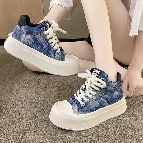 女鞋2024新款高帮帆布鞋女款百搭厚底小白鞋休闲板鞋运动鞋子女春商品大图