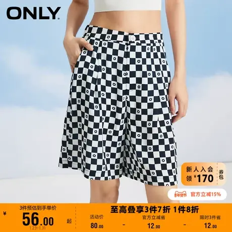 【上新】ONLY奥莱夏季百搭通勤风棋盘格阔腿短款休闲裤女商品大图