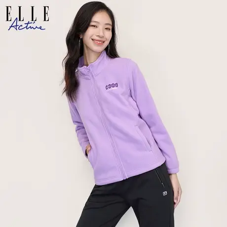 【直播甄选】ELLE Active春款紫色摇粒绒短外套女立领上衣内搭商品大图