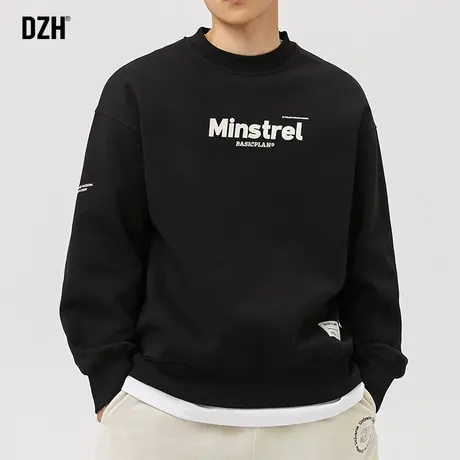 男士黑色重磅卫衣男春季圆领潮牌美式长袖上衣2024年新款体恤外套商品大图