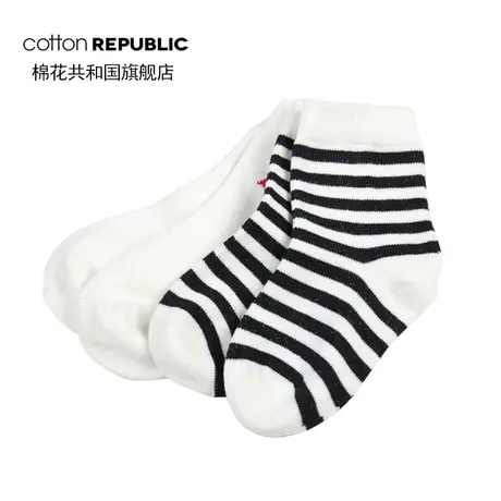 棉花共和国棉质童袜2双装平面提花(12-24月)船锚条纹可爱卡通婴童图片