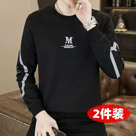 2023秋冬圆领长袖T恤男潮流时尚修身圆领卫衣休闲百搭套头打底衫商品大图