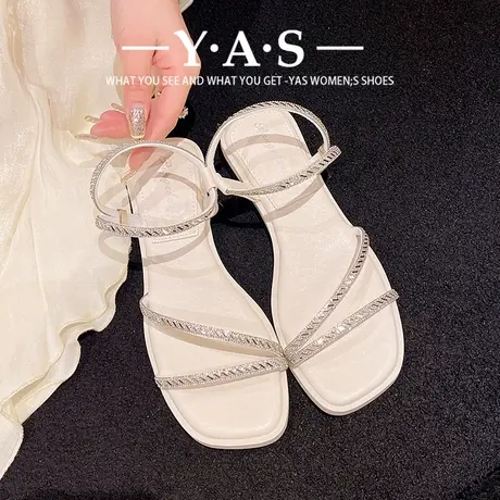 踩屎感凉鞋女气质名媛露趾一字带软底白色2024年新款夏季凉拖鞋潮商品大图