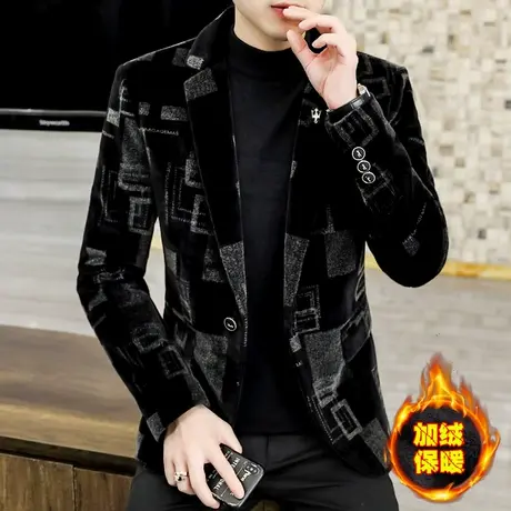 冬季加厚保暖貂绒外套男士加绒呢子西装青年韩版痞帅休闲小西服潮商品大图