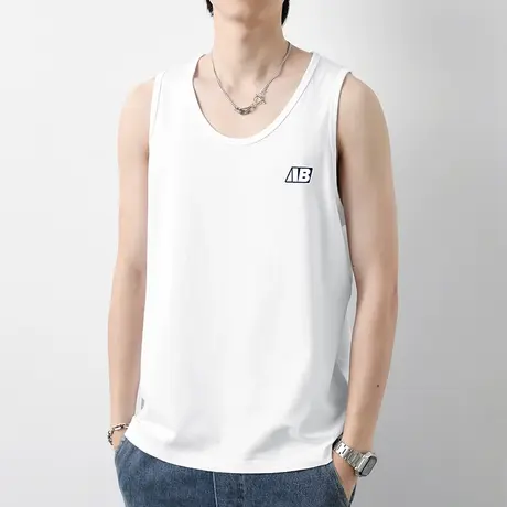 纯棉背心男士夏季薄款健身篮球跨栏宽肩白色无袖t恤运动坎肩吊带商品大图