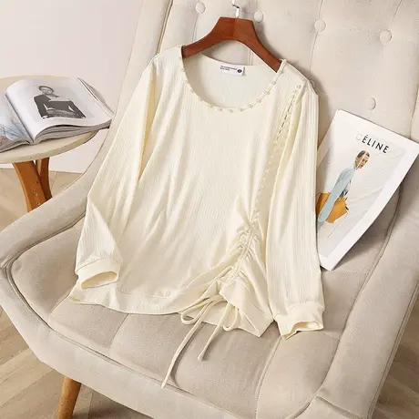 2023新款女装大码胖mm秋季休闲百搭设计款纯色显瘦T恤上衣20623图片