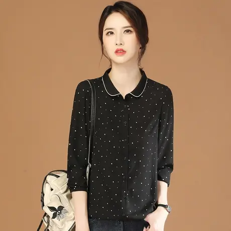 韩潮袭人高级感圆点黑色长袖衬衣2023秋装女士衬衫设计感小众上衣商品大图
