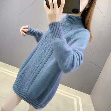 中长款毛衣女宽松外穿秋冬装2023年新款内搭半高领针织打底衫图片