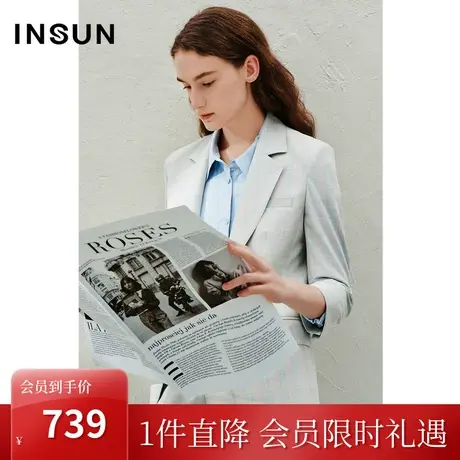 恩裳2023年春款新款灰蓝色经典格纹轻商务通勤西装外套女图片