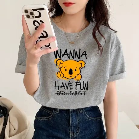 灰色短袖T恤女2023年夏季新款宽松设计感小众正肩纯棉上衣服ins潮商品大图