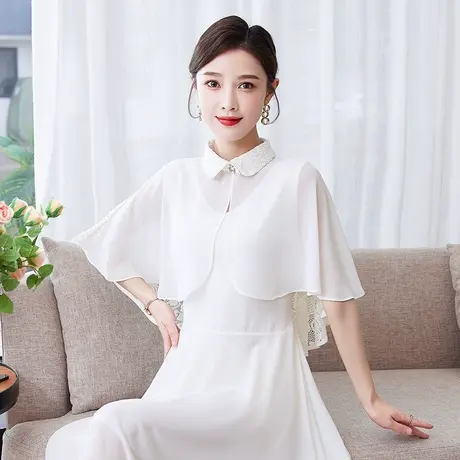 夏季雪纺披肩外搭印花斗篷女优雅显瘦立领蝙蝠式披肩中老年遮阳衫商品大图