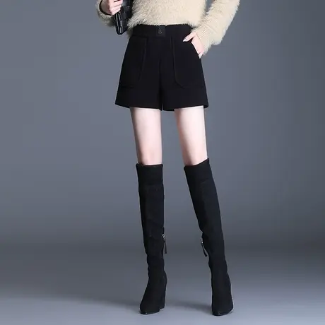 黑色短裤女秋冬外穿松紧腰阔腿裤2023新款时尚显瘦百搭休闲靴裤子商品大图