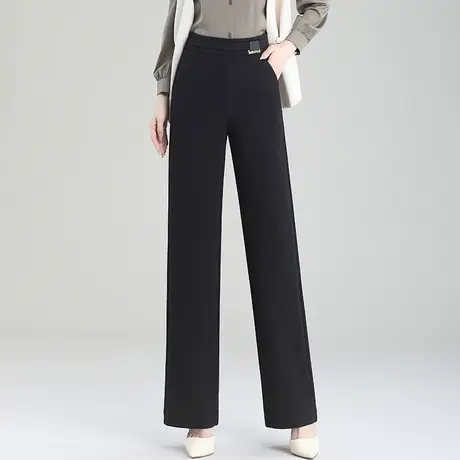 松紧腰直筒裤宽松休闲裤垂感黑色显瘦拖地长裤秋季2023新款阔腿裤商品大图