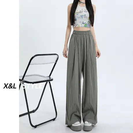 灰色休闲阔腿裤女秋薄2023新款高腰显瘦棉麻日系慵懒风山本直筒裤图片