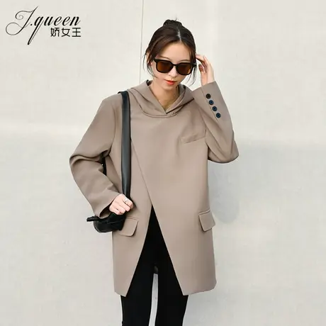 西装外套女2023秋季新款不规则小众设计感休闲高级感套头连帽西服商品大图