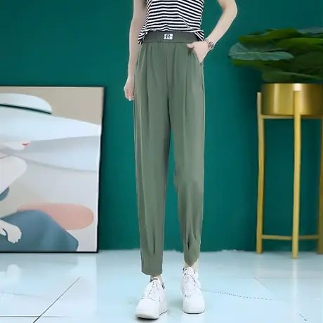 休闲哈伦冰丝裤女2023年新款夏季薄款高腰宽松萝卜裤显瘦老爹裤子商品大图