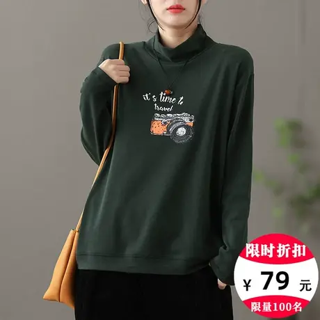 dza复古短款宽松t恤女士秋冬内搭打底衫休闲漂亮长袖上衣百搭体恤商品大图