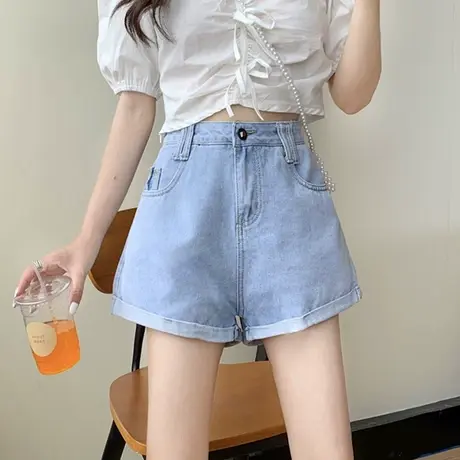 老爹牛仔短裤女2020夏季薄款宽松潮ins高腰显瘦直筒阔腿a字热裤女图片