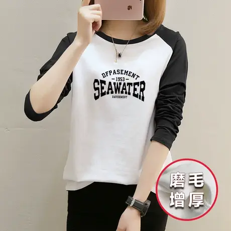 插肩袖长袖T恤女外穿纯棉宽松体恤2023早春新款字母印花圆领上衣商品大图