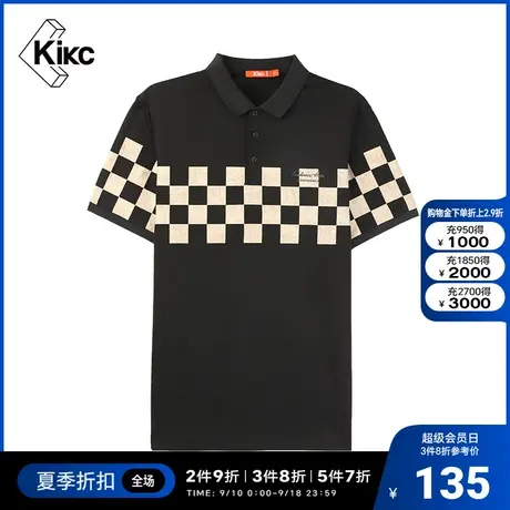 kikc冰氧吧polo衫男2022夏新款时尚格纹休闲修身凉感翻领短袖T恤图片