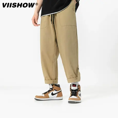 VIISHOW夏季日系休闲裤男潮牌薄款纯棉宽松直筒复古工装九分裤子商品大图