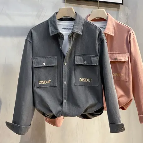 衬衫男长袖渐变色衬衣潮纯棉宽松男士上衣2023春秋款休闲男装外套商品大图