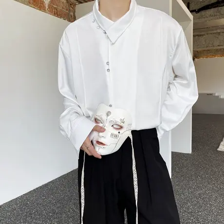 秋季新中式衬衫男长袖缎面男女礼服中国风男装国潮流改良翻领衬衣图片