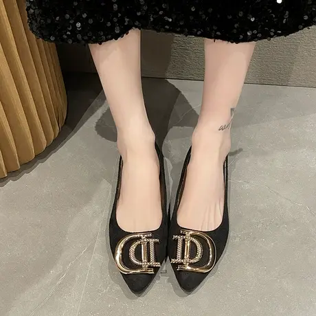 单鞋女2023年春季新款百搭浅口尖头平底软底女鞋孕妇鞋时尚豆豆鞋商品大图