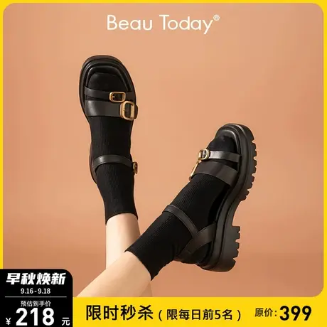 BeauToday厚底凉鞋女2023年新款夏季时装高跟鞋松糕真皮女鞋商品大图