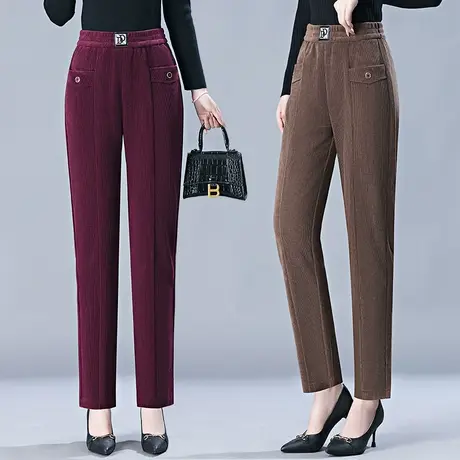 雪尼尔哈伦裤女秋冬2023新款中年女裤直筒老爹裤偶棉灯芯绒裤子商品大图