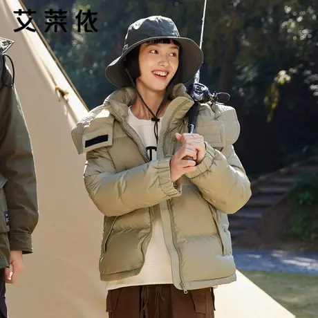 艾莱依短款羽绒服女冬2022年新款鹅绒派克服山系户外情侣工装外套商品大图