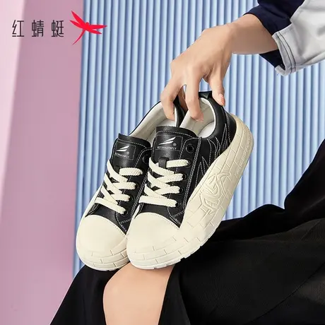 红蜻蜓小白鞋女2023新款百搭厚底圆头系带平底单鞋休闲时尚女鞋子商品大图