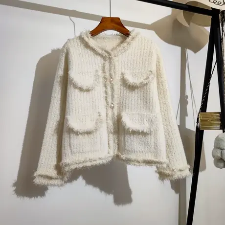 小香风毛衣开衫外套女秋冬新款宽松韩系气质名媛时尚短款针织上衣图片