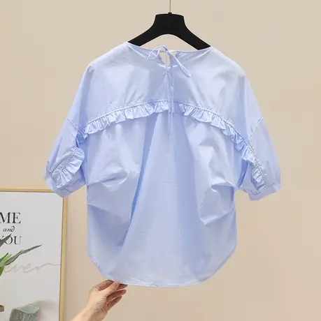 白色衬衫女短袖2023年夏季新款宽松时尚设计感小众泡泡袖衬衣欧货商品大图