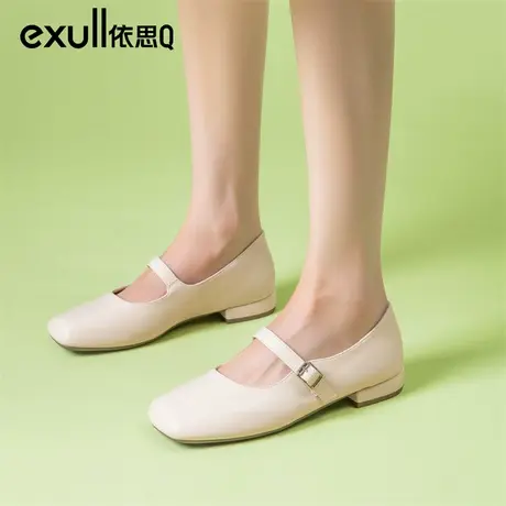 exull/依思Q依思q浅口粗跟单鞋女2023秋季法式软皮玛丽珍小皮鞋商品大图