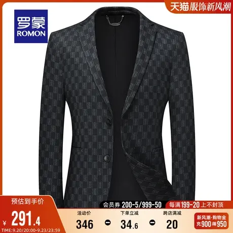 罗蒙男士单西外套青年休闲格子商务西服秋季新款时尚百搭结婚西装图片
