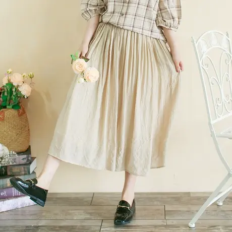 胖妹妹春季复古极简褶皱半身裙加大码2023新款气质显瘦半裙200斤商品大图