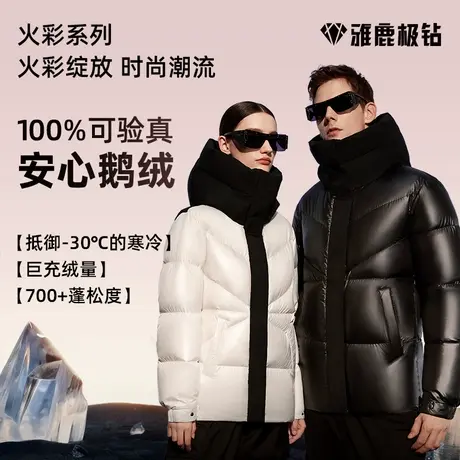 雅鹿极钻高端情侣款鹅绒服短款2023新款高奢极寒羽绒服男女同款商品大图