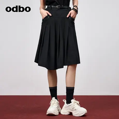 odbo/欧迪比欧时尚百搭长款百褶裙铆钉设计2024夏季新款半身裙子图片
