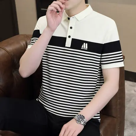 衬衫男士短袖polo衫2025新款夏季潮流高级感撞色条纹夏天衬衣潮牌图片