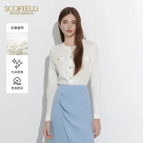 【含桑蚕丝】Scofield女装圆领优雅针织衫优雅长袖衫春季针织外套商品大图