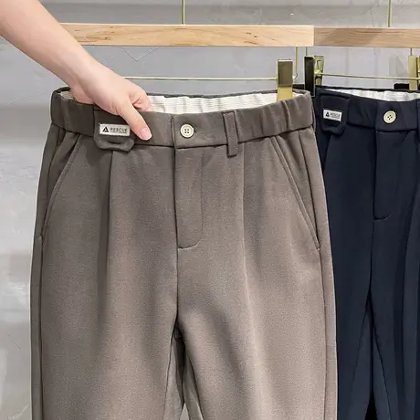 商务休闲裤男秋冬季2023新款潮牌男士毛呢裤子修身直筒西装裤加厚商品大图