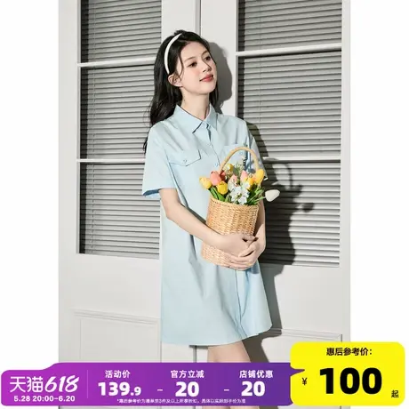 唐狮短袖衬衫连衣裙2024新款女夏季宽松休闲百搭韩系气质女装夏r7图片