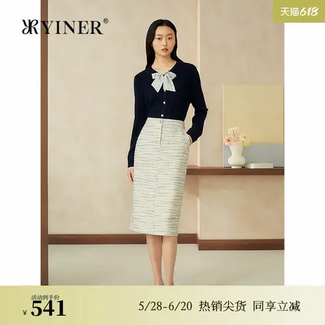 【100绵羊毛】YINER音儿专选2025春季新款优雅丝巾飘带毛针织衫图片