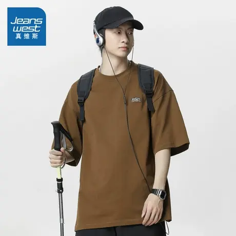 D4真维斯男装2025夏季新款 简约百搭透气舒适绣花图案纯棉短T男图片