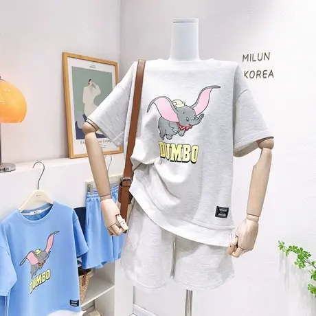 韩国东大门运动休闲夏季套装微胖显瘦遮肉宽松上衣阔腿短裤两件套商品大图