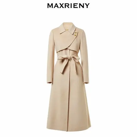 【奥莱】MAXRIENY复古感驼色毛呢大衣外套长款图片