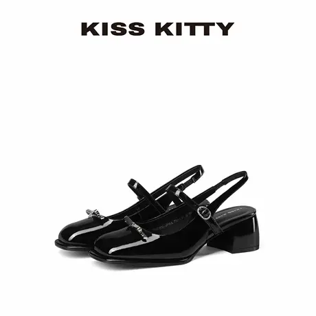 KISSKITTY复古百搭玛丽珍法式包头后空凉鞋25年新款女款粗跟单鞋商品大图